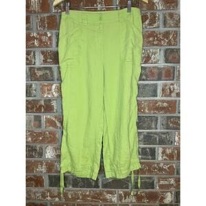 Jone New York Sport Lime Green 100% Linen Capri Pants 10 Minimalist Lagenlook